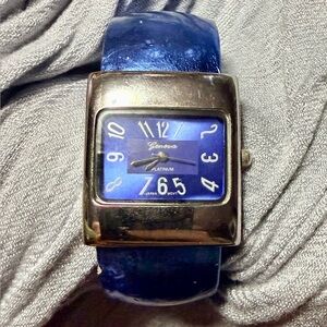 Geneva Blue Cuff Bangle Watch Rectangle Dial Y2K Style New Battery